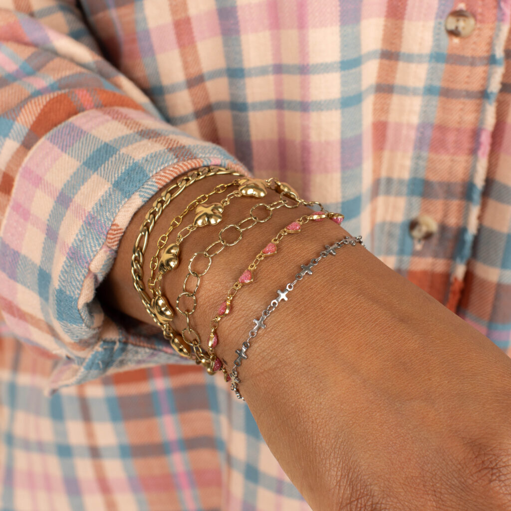A stack of bracelets styled for everyday wear